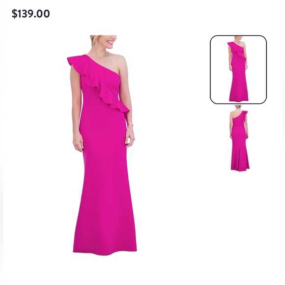 Jessica Howard Women's Ruffled One-Shoulder Sheath Gown 14 Holiday - Picture 5 of 7